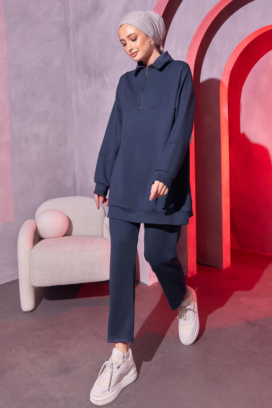 Tesettür giyim GRİ ÖRME PANTOLONLU TAKIM T 0144