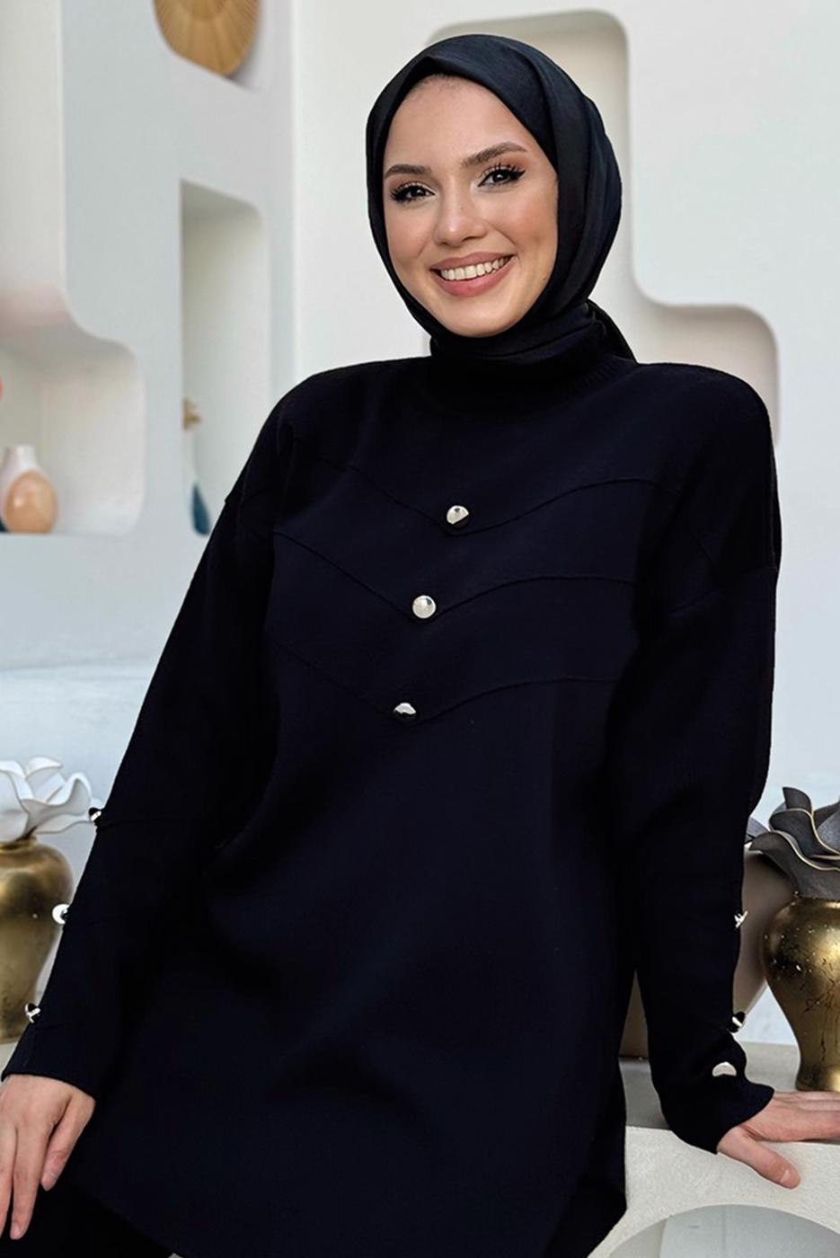 Tesettür giyim SİYAH PANTOLONLU TRİKO TAKIM T 0351-2