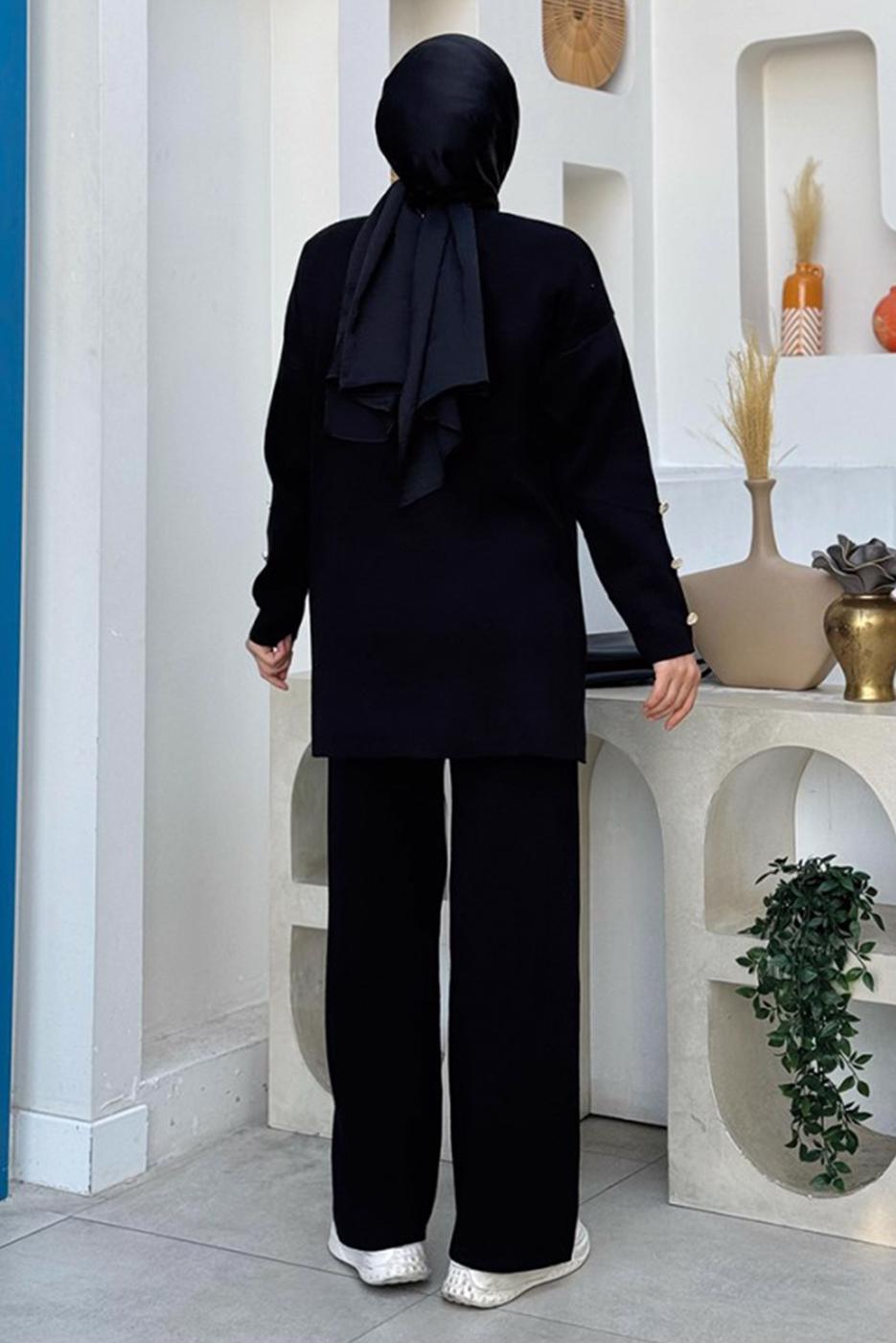 Tesettür giyim SİYAH PANTOLONLU TRİKO TAKIM T 0351-2