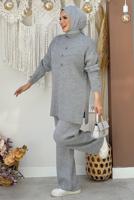 Tesettür giyim GRİ PANTOLONLU TRİKO TAKIM T 0351-2