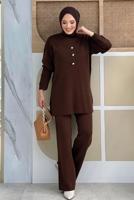 Tesettür giyim KAHVE PANTOLONLU TRİKO TAKIM T 0351-2