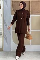 Tesettür giyim KAHVE PANTOLONLU TRİKO TAKIM T 0351-2