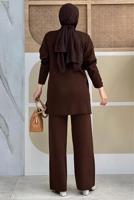 Tesettür giyim KAHVE PANTOLONLU TRİKO TAKIM T 0351-2