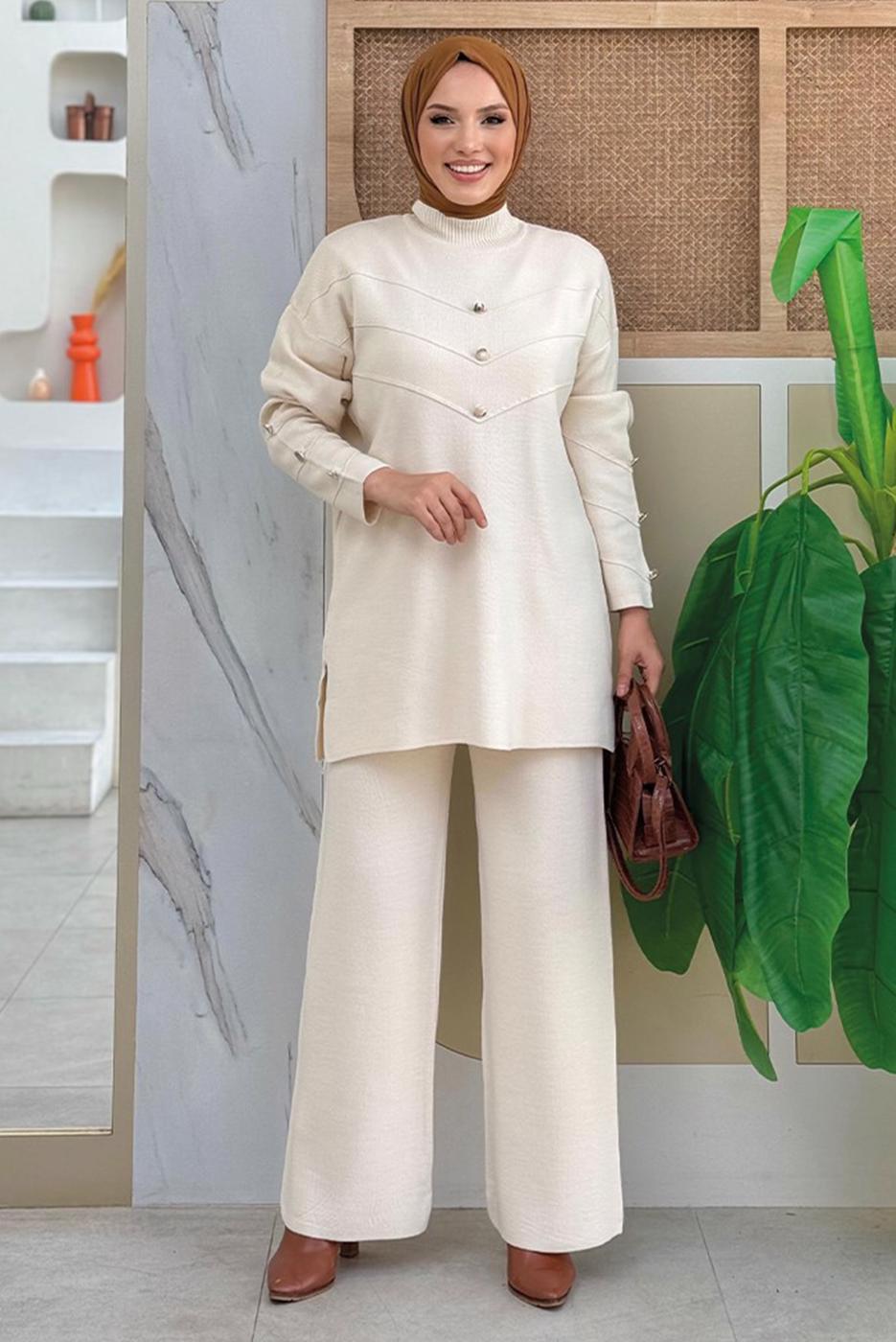 Vêtements hijab BEIGE PANTALON DE COSTUME EN MAILLE T 0351-2