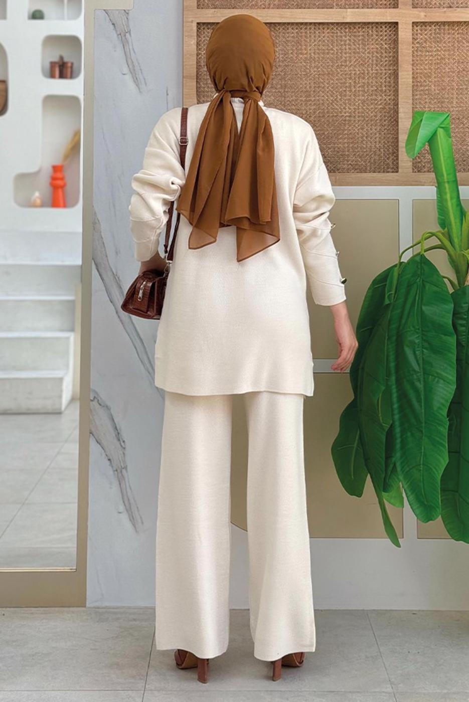 Vêtements hijab BEIGE PANTALON DE COSTUME EN MAILLE T 0351-2
