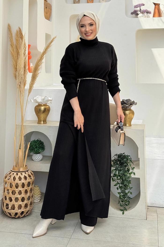 Tesettür giyim SİYAH PANTOLONLU TRİKO TAKIM T 1006-2