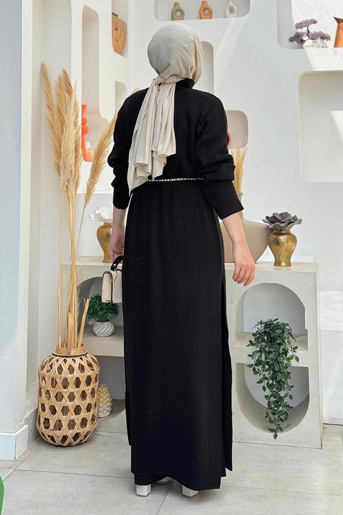 Tesettür giyim SİYAH PANTOLONLU TRİKO TAKIM T 1006-2