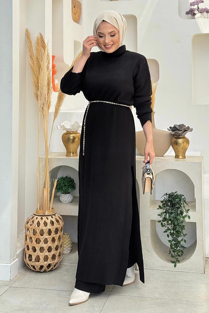 Tesettür giyim SİYAH PANTOLONLU TRİKO TAKIM T 1006-2