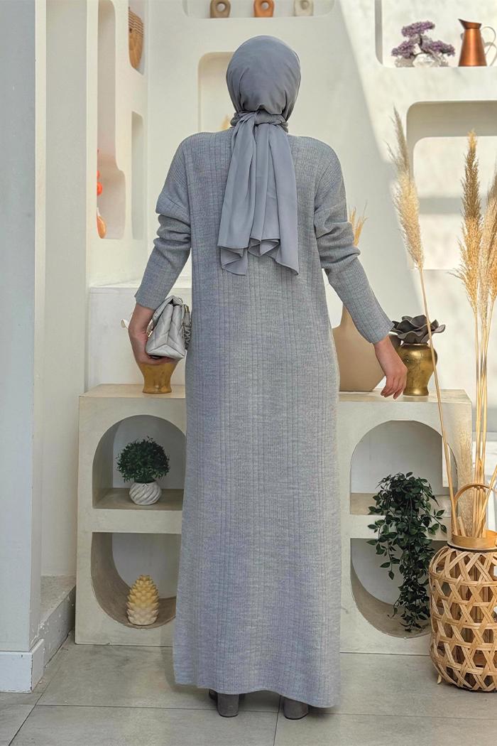 Tesettür giyim GRİ PANTOLONLU TRİKO TAKIM T 1006-2