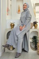 Tesettür giyim GRİ PANTOLONLU TRİKO TAKIM T 1006-2