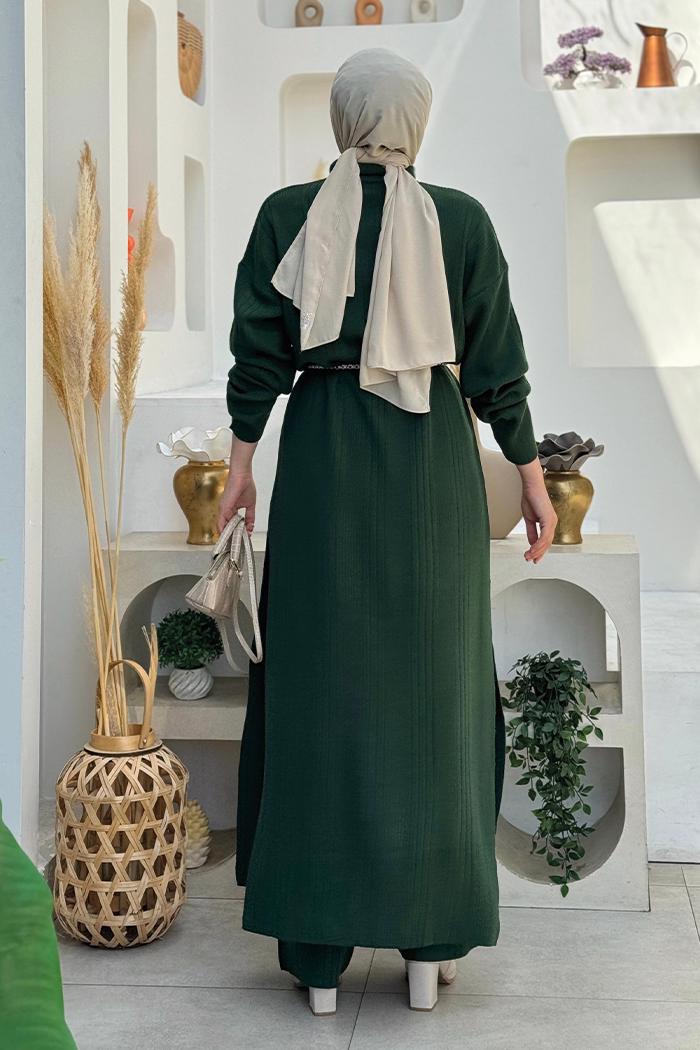Tesettür giyim YEŞİL PANTOLONLU TRİKO TAKIM T 1006-2