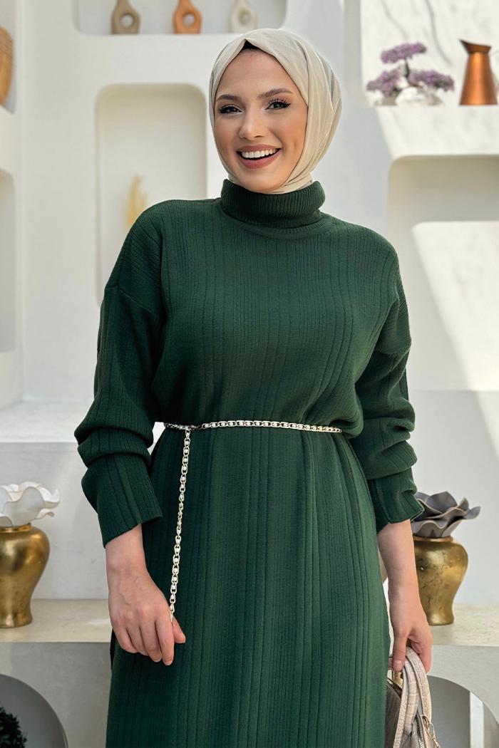 Tesettür giyim YEŞİL PANTOLONLU TRİKO TAKIM T 1006-2