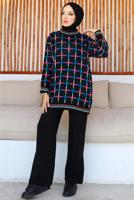 Hijab clothing BLACK PATTERNED KNITWEAR PANTS SUIT T 20032