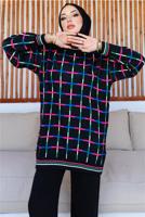Hijab clothing BLACK PATTERNED KNITWEAR PANTS SUIT T 20032