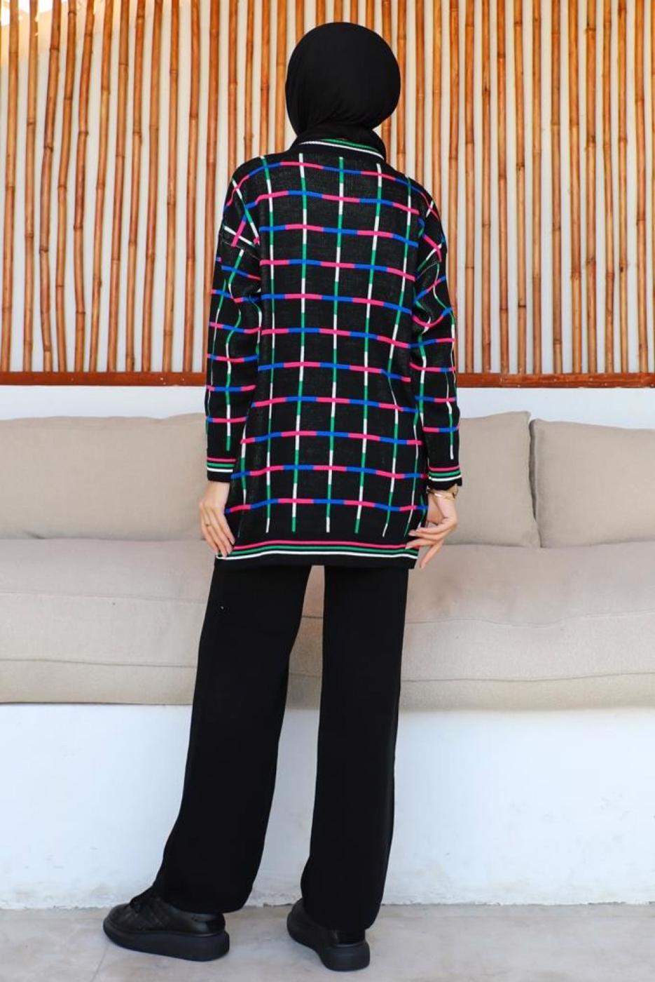 Hijab clothing BLACK PATTERNED KNITWEAR PANTS SUIT T 20032