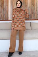 Hijab clothing BROWN PATTERNED KNITWEAR PANTS SUIT T 20032