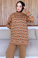 Hijab clothing BROWN PATTERNED KNITWEAR PANTS SUIT T 20032