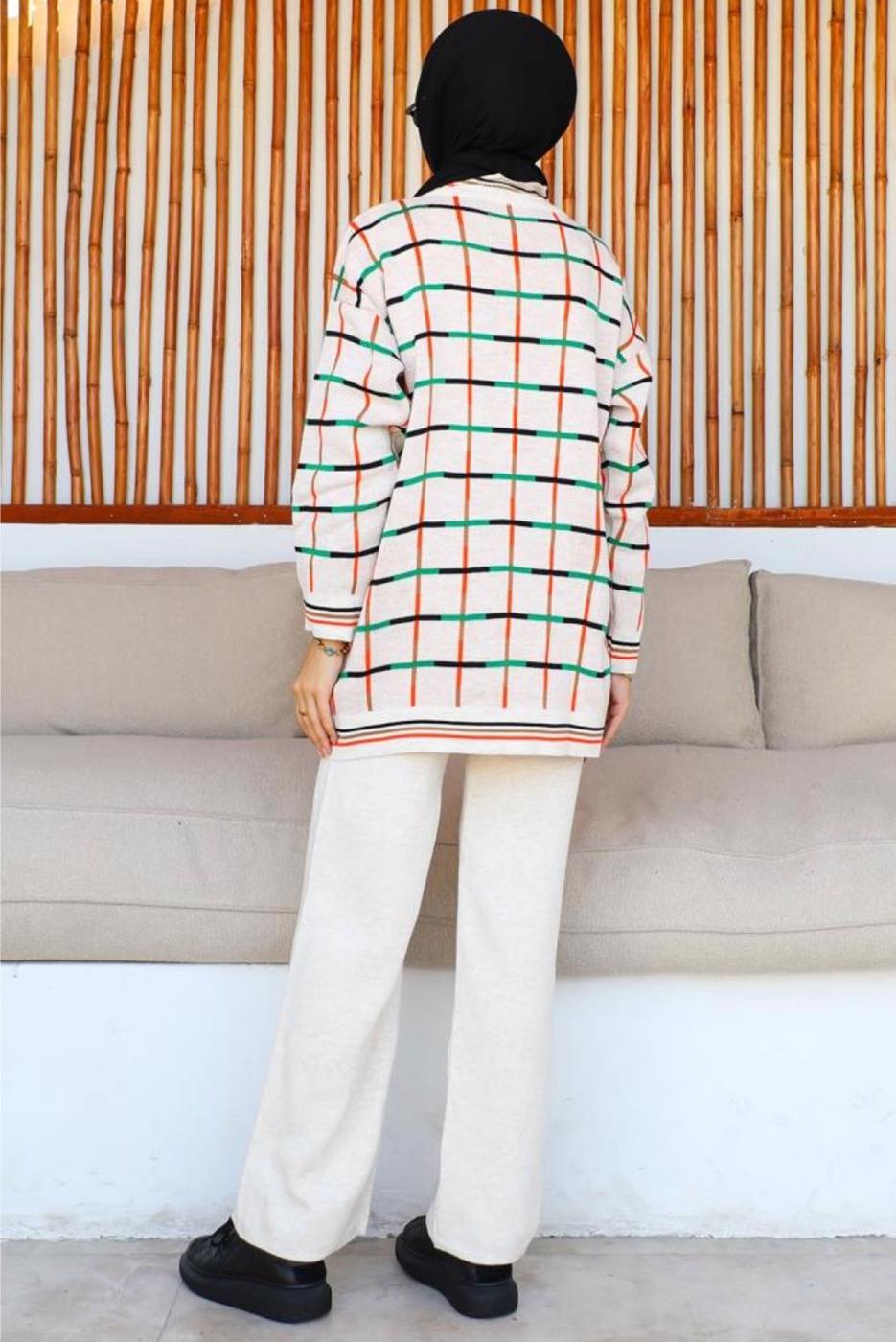 Vêtements hijab BEIGE COSTUME PANTALON EN TRICOT À MOTIFS T 20032