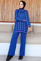 Hijab clothing NAVY BLUE PATTERNED KNITWEAR PANTS SUIT T 20032