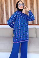 Hijab clothing NAVY BLUE PATTERNED KNITWEAR PANTS SUIT T 20032