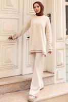 Tesettür giyim BEJ PANTOLONLU TRİKO TAKIM T 21042