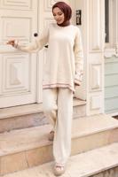 Tesettür giyim BEJ PANTOLONLU TRİKO TAKIM T 21042