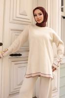 Tesettür giyim BEJ PANTOLONLU TRİKO TAKIM T 21042