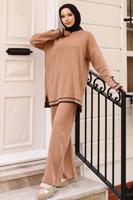 Tesettür giyim KAHVE PANTOLONLU TRİKO TAKIM T 21042