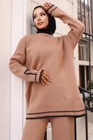 Tesettür giyim KAHVE PANTOLONLU TRİKO TAKIM T 21042