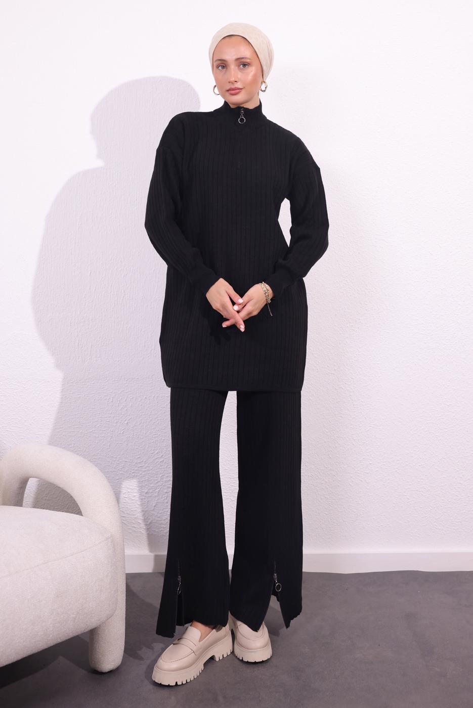 Tesettür giyim SİYAH PANTOLONLU TRİKO TAKIM T 2309