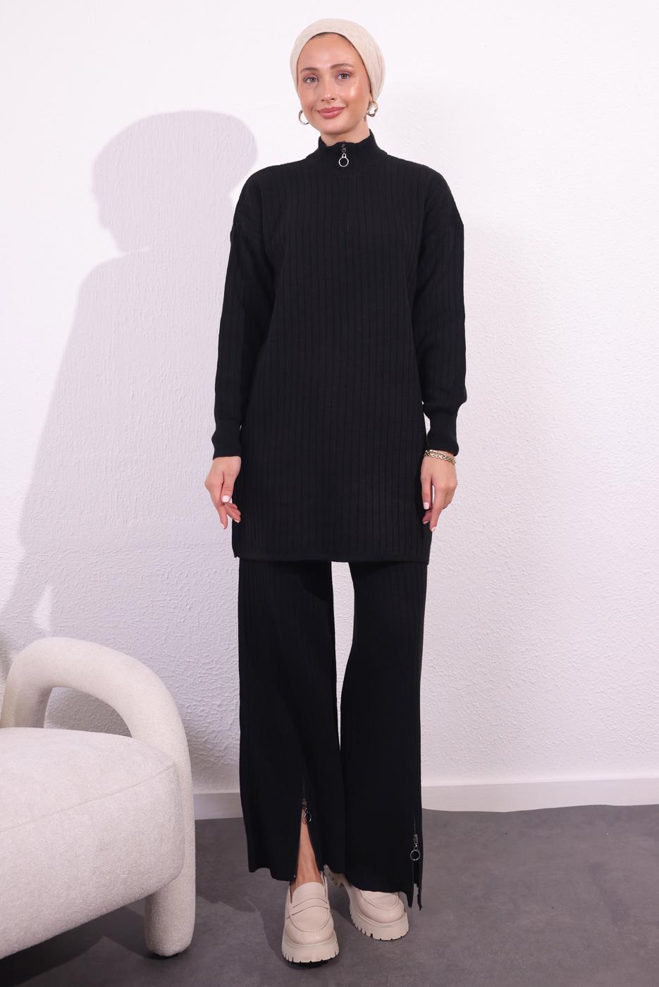 Tesettür giyim SİYAH PANTOLONLU TRİKO TAKIM T 2309