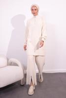 Tesettür giyim EKRU PANTOLONLU TRİKO TAKIM T 2309