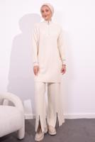 Tesettür giyim EKRU PANTOLONLU TRİKO TAKIM T 2309