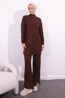 Tesettür giyim KAHVE PANTOLONLU TRİKO TAKIM T 2309