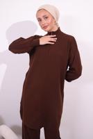 Tesettür giyim KAHVE PANTOLONLU TRİKO TAKIM T 2309