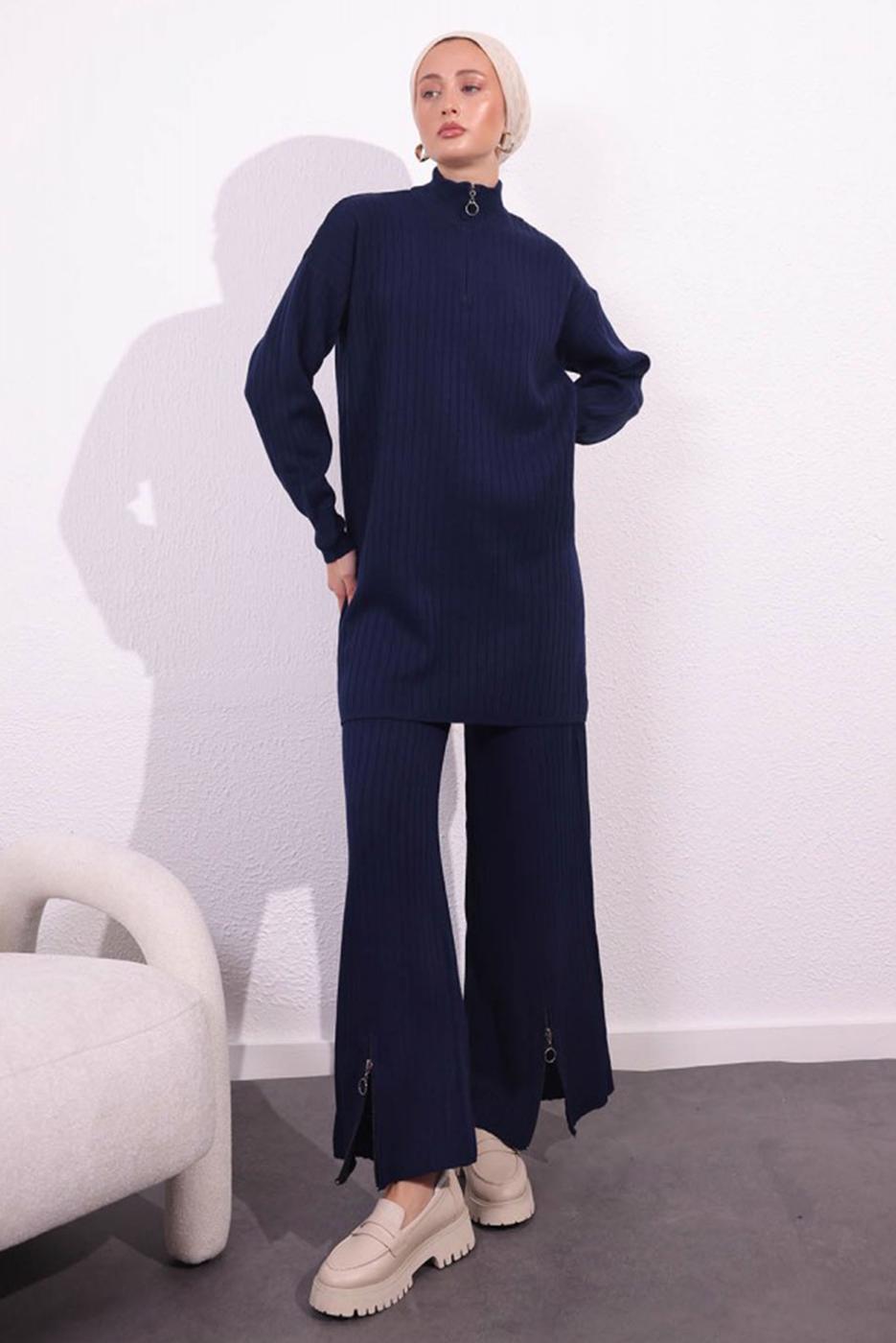 Tesettür giyim LACİVERT PANTOLONLU TRİKO TAKIM T 2309