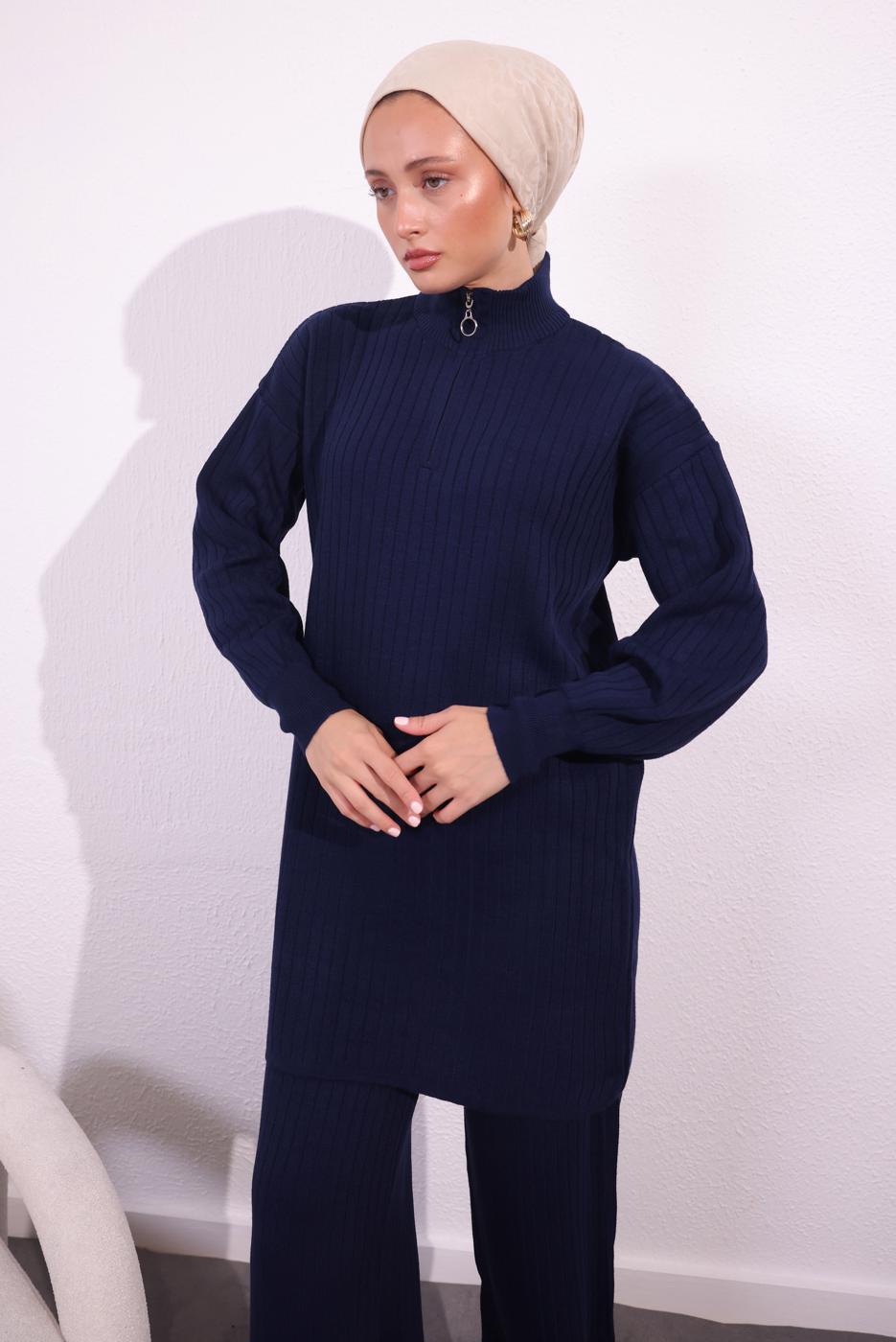 Tesettür giyim LACİVERT PANTOLONLU TRİKO TAKIM T 2309