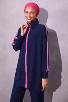 Tesettür giyim LACİVERT ŞERİT DETAYLI PANTOLONLU TAKIM T 2654