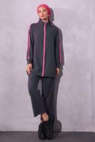 Tesettür giyim GRİ ŞERİT DETAYLI PANTOLONLU TAKIM T 2654