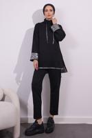 Tesettür giyim SİYAH İKİ İPLİK PANTOLONLU TAKIM T 3054