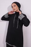 Tesettür giyim SİYAH İKİ İPLİK PANTOLONLU TAKIM T 3054