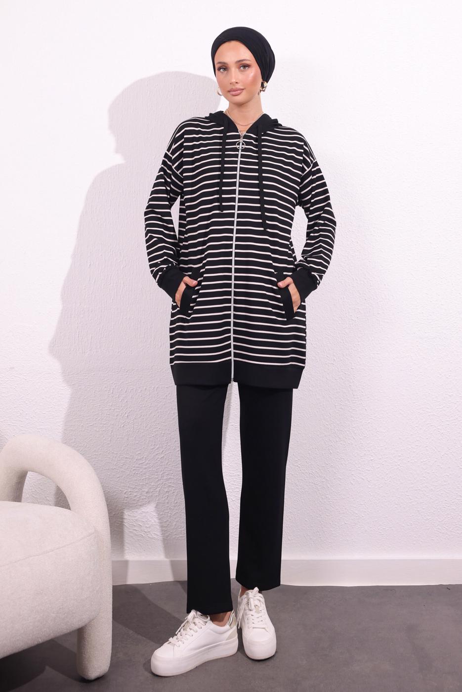 Tesettür giyim SİYAH ÖRME PANTOLONLU TAKIM T 3154