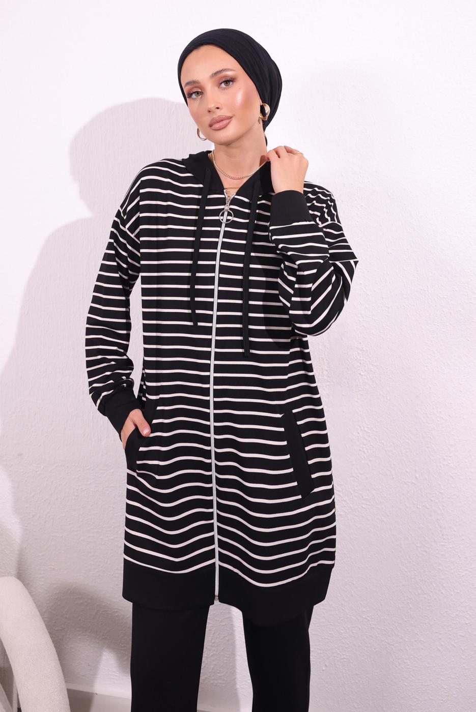 Tesettür giyim SİYAH ÖRME PANTOLONLU TAKIM T 3154