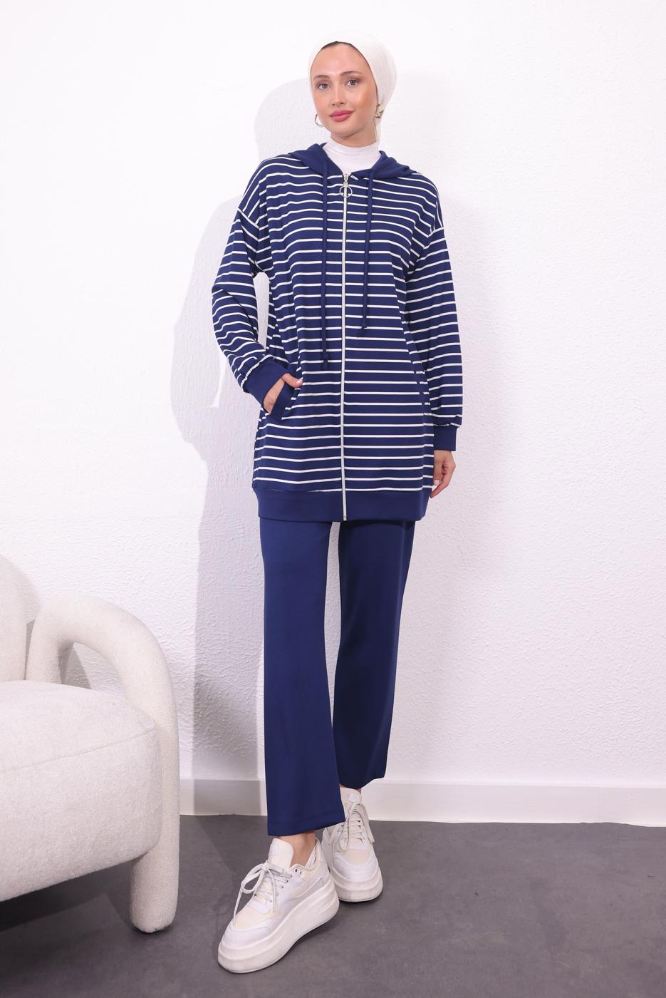 Tesettür giyim LACİVERT ÖRME PANTOLONLU TAKIM T 3154