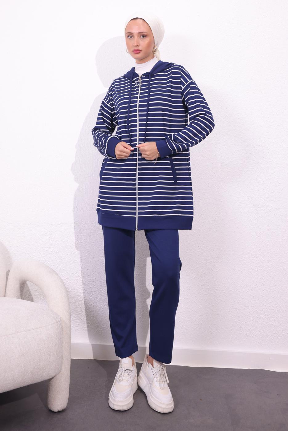 Tesettür giyim LACİVERT ÖRME PANTOLONLU TAKIM T 3154