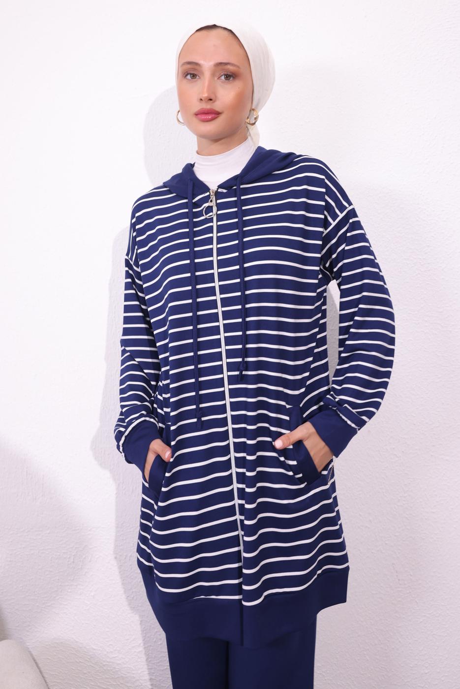 Tesettür giyim LACİVERT ÖRME PANTOLONLU TAKIM T 3154