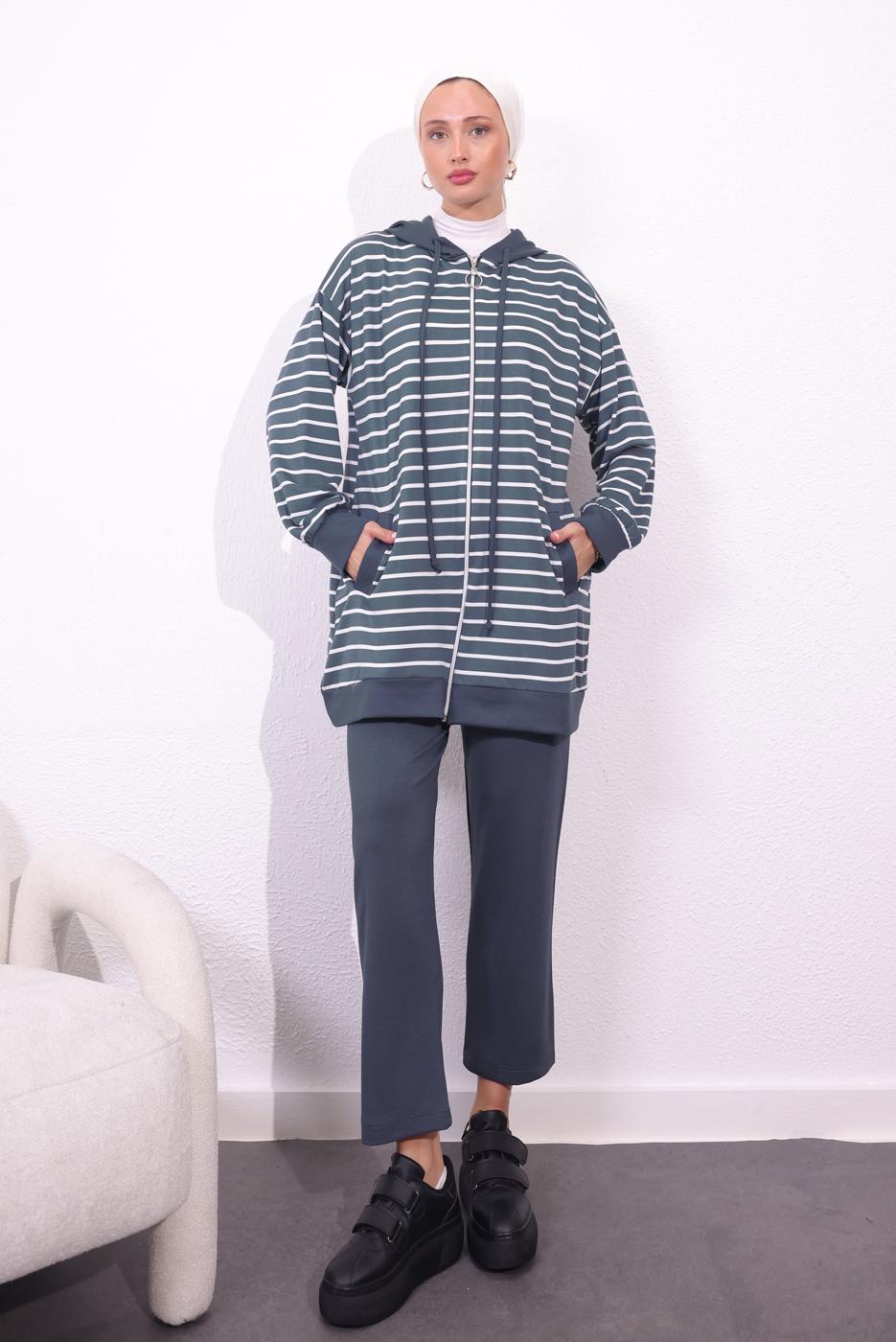 Tesettür giyim GRİ ÖRME PANTOLONLU TAKIM T 3154