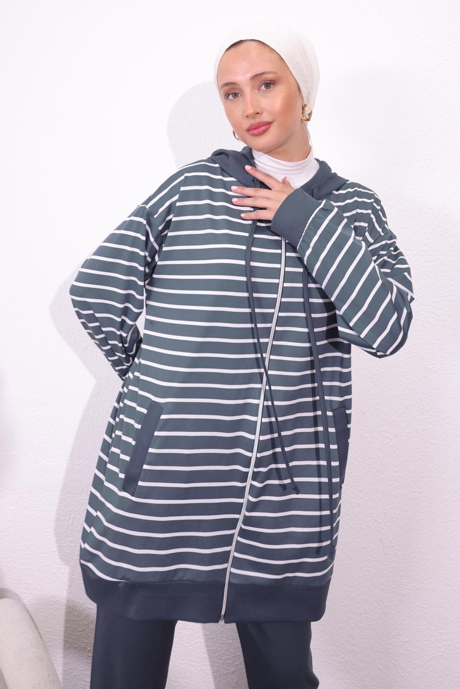 Tesettür giyim GRİ ÖRME PANTOLONLU TAKIM T 3154