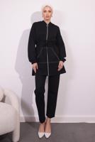 Tesettür giyim SİYAH ÖRME PANTOLONLU TAKIM T 4044