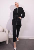 Tesettür giyim SİYAH ÖRME PANTOLONLU TAKIM T 4044